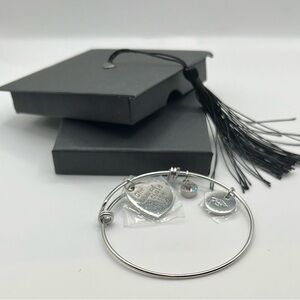 Silver Tone Heart Charm Bangle Bracelet